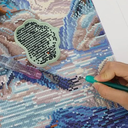 Adult Diamond Painting Kit In Progress Showing Pointing Drills Technique With Vibrant Nature Design - FEELOOK Art