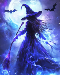 Mystic Witch of the Moon diamond painting featuring a mysterious witch under a glowing full moon – FEELOOK Art