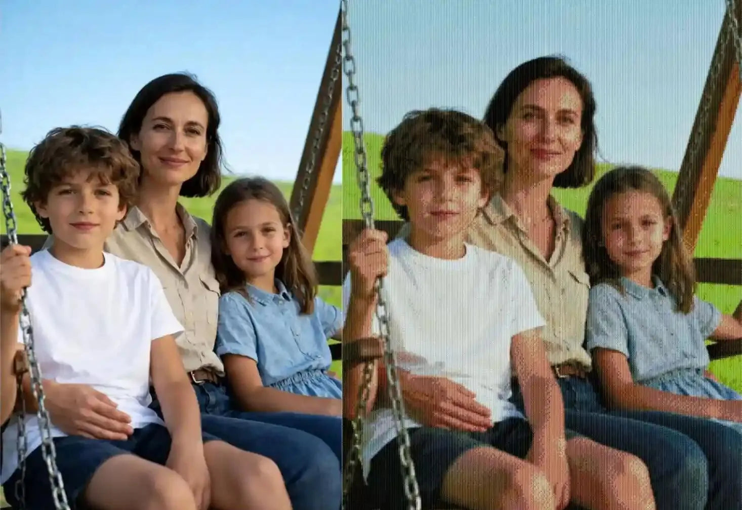 Custom diamond painting kits before and after comparison showing photo optimization and final diamond art result - FEELOOK Art