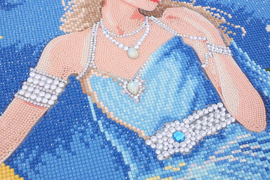 Closeup of Selene diamond painting showing sparkling diamond drills and detailed design - FEELOOK Art