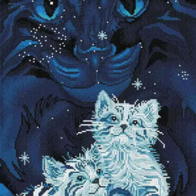 Wish Upon A Star diamond painting artwork featuring two white kittens under a starry night sky with a hidden guardian tiger - FEELOOK Art