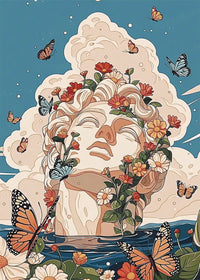 Butterfly Crown diamond painting main design, classical statue with flowers and butterflies artwork - FEELOOK Art