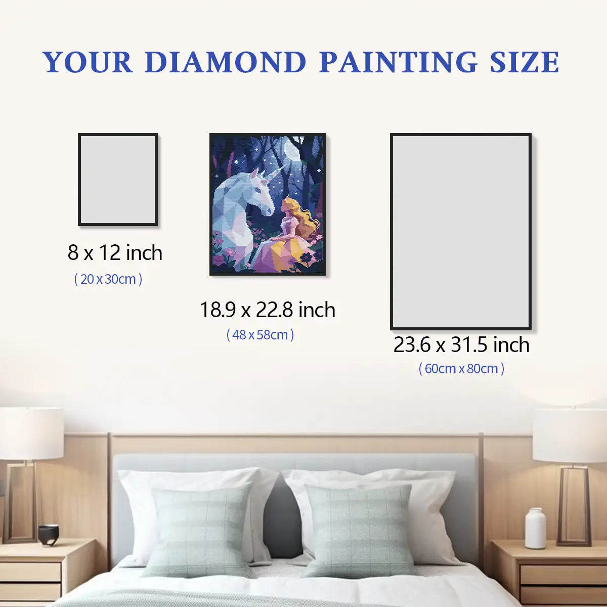 Enchanted Princess Duo diamond painting size options chart, standard and custom size reference for DIY craft - FEELOOK Art