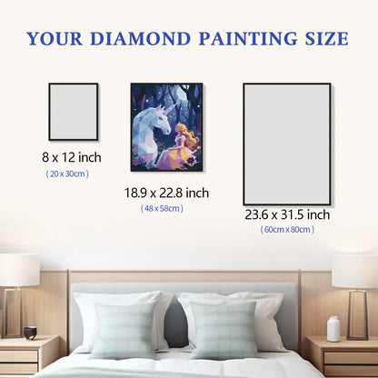 Enchanted Princess Duo diamond painting size options chart, standard and custom size reference for DIY craft - FEELOOK Art