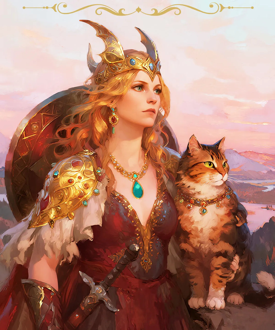 Freya diamond painting featuring the Norse goddess with magical symbols and cats – FEELOOK Art