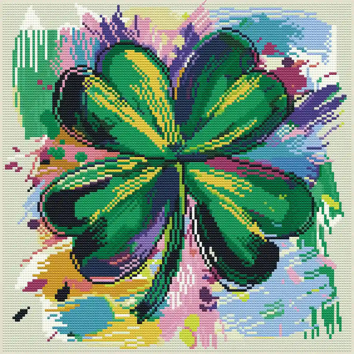 Lucky Canvas diamond painting full drill effect, abstract clover diamond art - FEELOOK Art