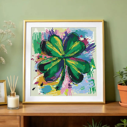 Lucky Canvas diamond painting living room decor, colorful clover art display - FEELOOK Art