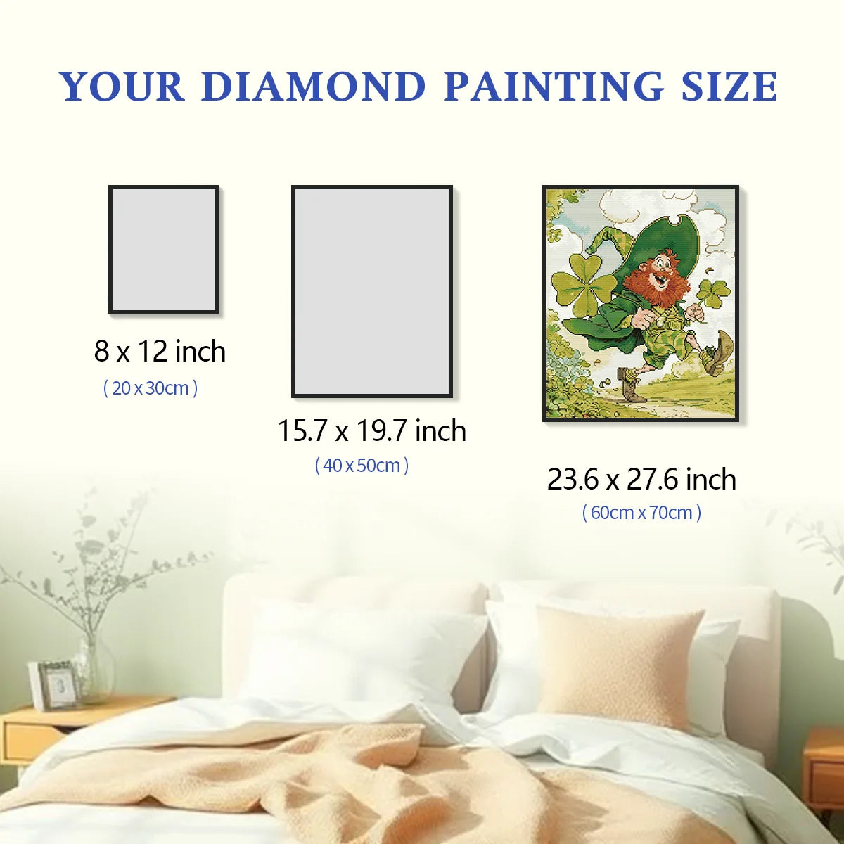 Shamrock Sprinter diamond painting size comparison chart, various sizes available - FEELOOK Art