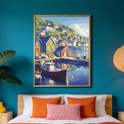 Anchor's Rest 5D diamond painting displayed in a living room: adds coastal charm to home decor - FEELOOK Art