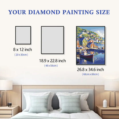 Size comparison chart for Anchor's Rest 5D diamond painting: multiple decor options - FEELOOK Art
