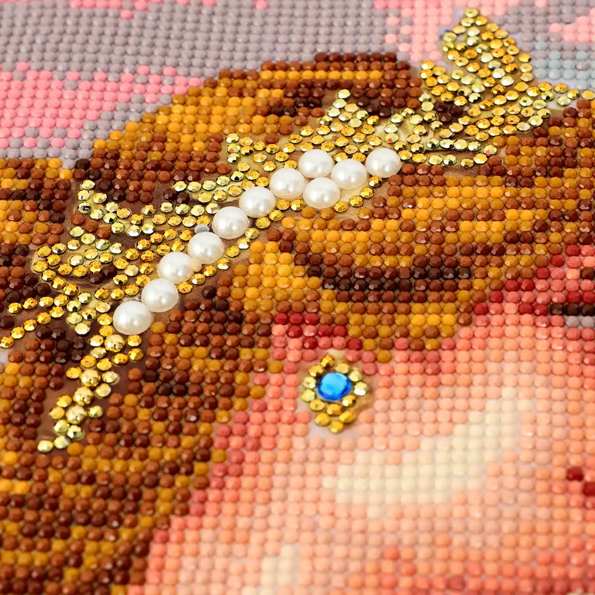 Detailed texture view of Aphrodite diamond art kits highlighting the iridescent sea background, delicate facial features, and shimmering diamond accents on her gown -FEELOOK Art