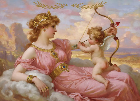 Aphrodite diamond painting artwork depicting the goddess of love with Cupid in a classical romantic scene - FEELOOK Art