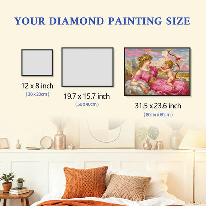 Aphrodite diamond painting size comparison chart showing 30x20cm 50x40cm and 80x60cm options - FEELOOK Art