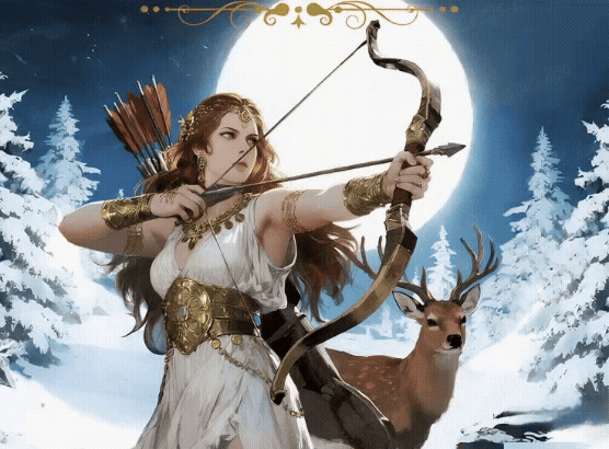 Animated diamond painting of Freya, the Norse goddess of love and war, in golden armor with her majestic cat — FEELOOK Art