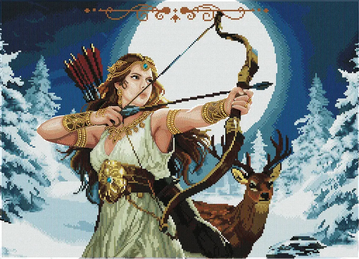 Finished Artemis diamond art with shimmering moonlight and mystical woodland details – FEELOOK Art