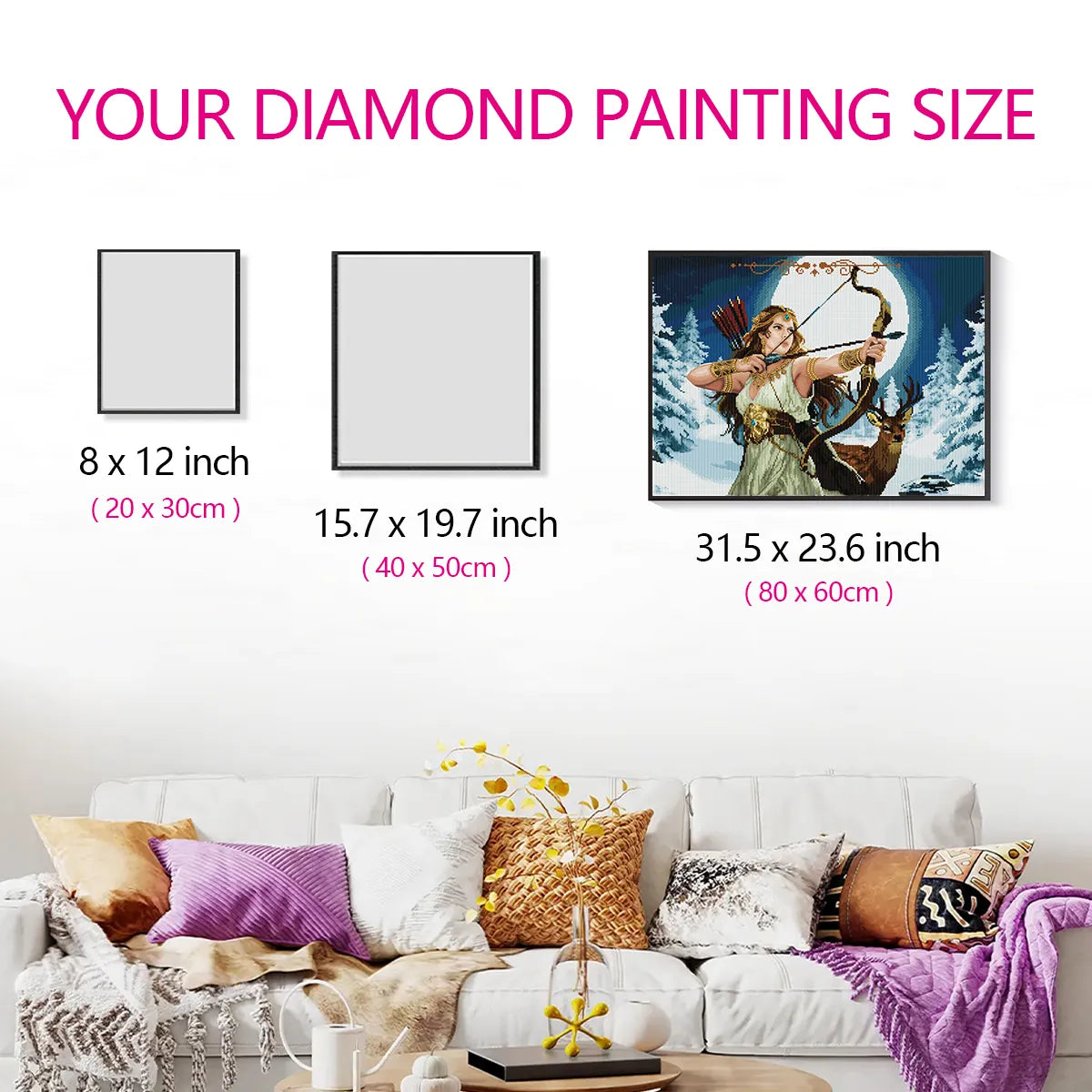 Size comparison for Artemis diamond painting with hand reference – FEELOOK Art