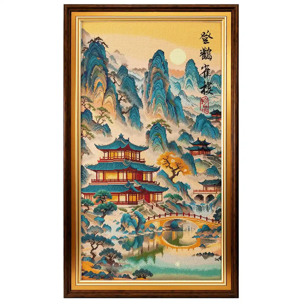 Ascending the Stork Tower diamond painting with classic Chinese tower landscape and serene scenery - FEELOOK Art