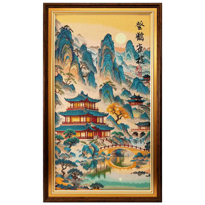 Ascending the Stork Tower diamond painting with classic Chinese tower landscape and serene scenery - FEELOOK Art