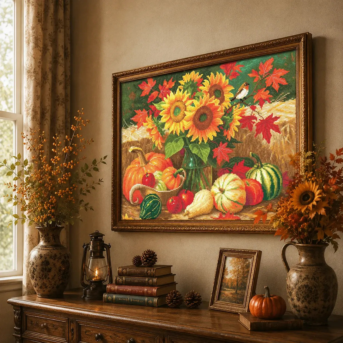 Autumn Bounty diamond art kit styled for relaxing fall craft time with resin drills and AB drills - FEELOOK Art