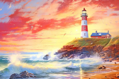 Beach of Hope diamond painting full view, showcasing a serene and peaceful beach scene with calming waves and a hopeful sky in vibrant diamond detail.
