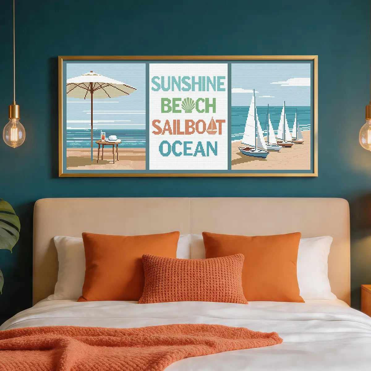 Beachside 5D diamond painting in bedroom: creates coastal relaxed atmosphere - FEELOOK Art