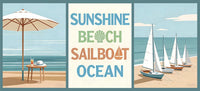 Main image of Beachside 5D diamond painting: coastal scene with umbrella, sailboats & beach typography - FEELOOK Art