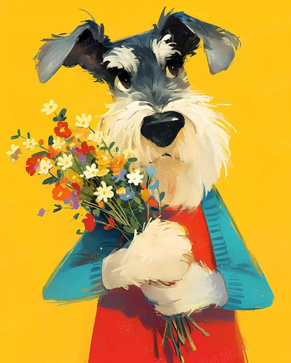 Bewildered Schnauzer diamond painting kit, featuring the adorable schnauzer with expressive eyes and vibrant diamond painting kits.