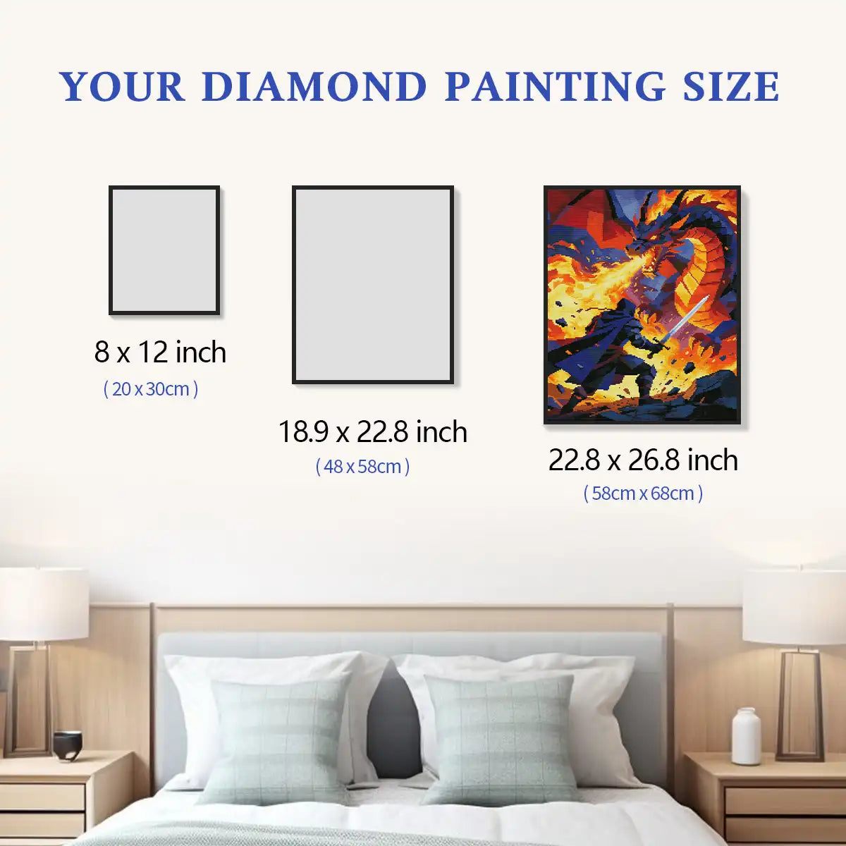 Blaze of the Dragon Diamond Painting Size Comparison Guide Chart - FEELOOK Art