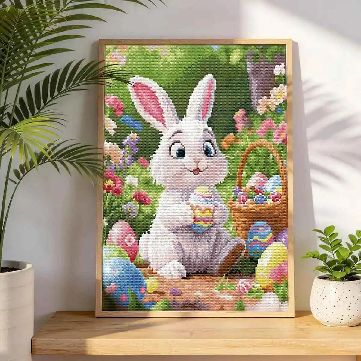 Blissful Bunny diamond painting as cheerful living room spring wall decor - FEELOOK Art