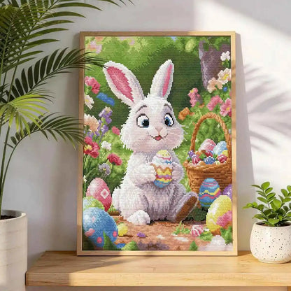 Blissful Bunny diamond painting as cheerful living room spring wall decor - FEELOOK Art