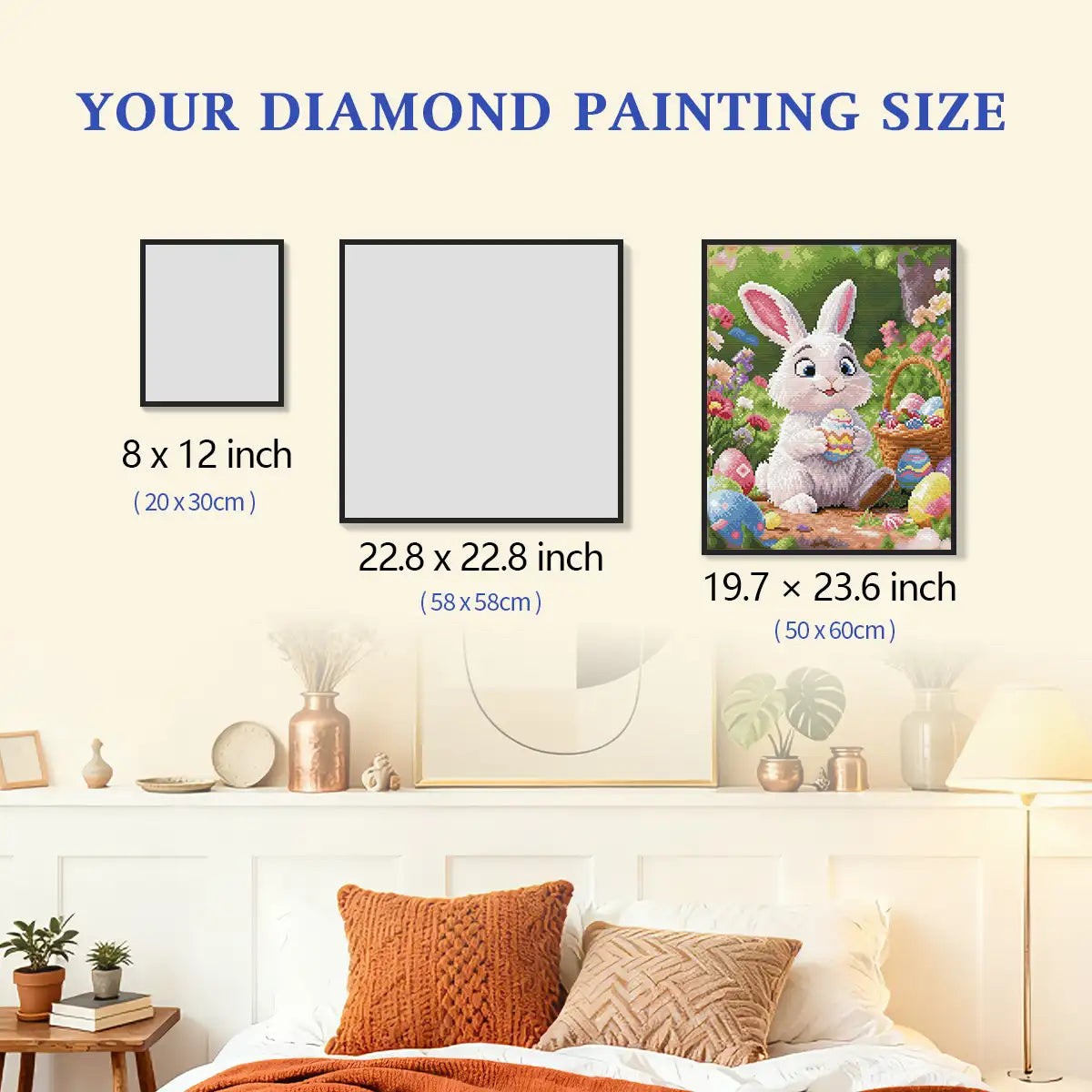 Blissful Bunny diamond painting size comparison reference chart - FEELOOK Art