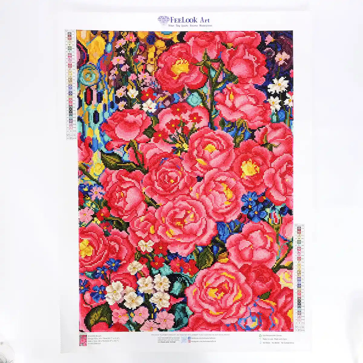 Finished Bloom diamond painting artwork, showcasing full diamond art details and vibrant pink floral design - FEELOOK Art