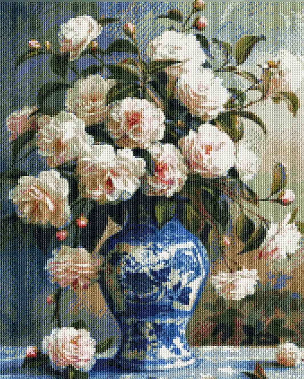 Rendered Bloom Peony diamond painting with rich floral details.