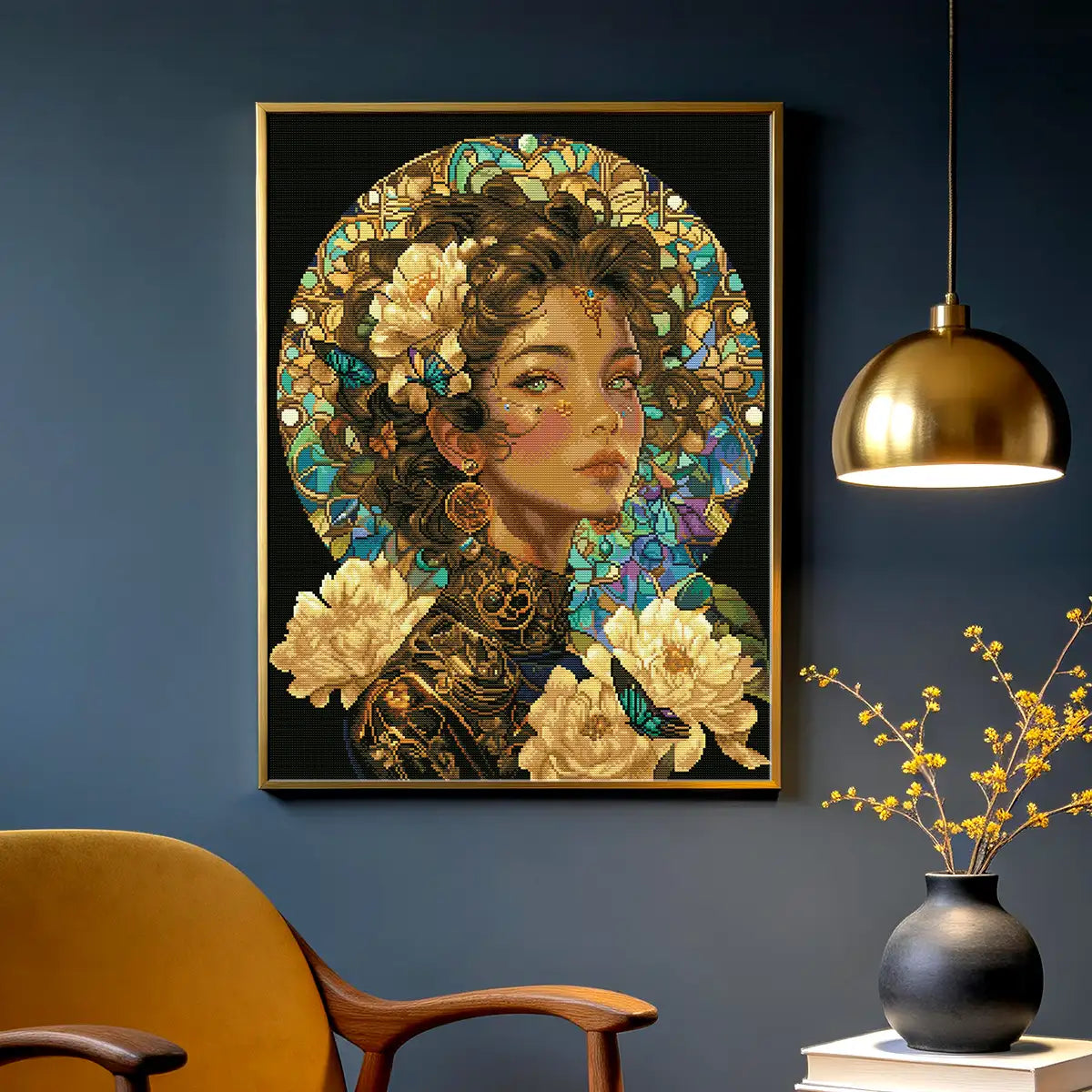 Bloomosaic 5D diamond painting in bedroom: creates vivid, elegant atmosphere - FEELOOK Art