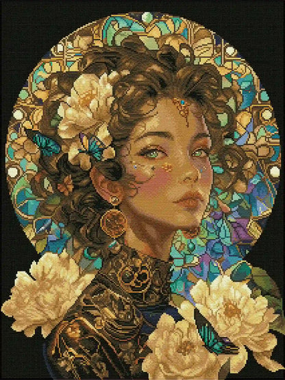 Completed Bloomosaic 5D diamond painting: detailed stained-glass scene with special drills accents - FEELOOK Art