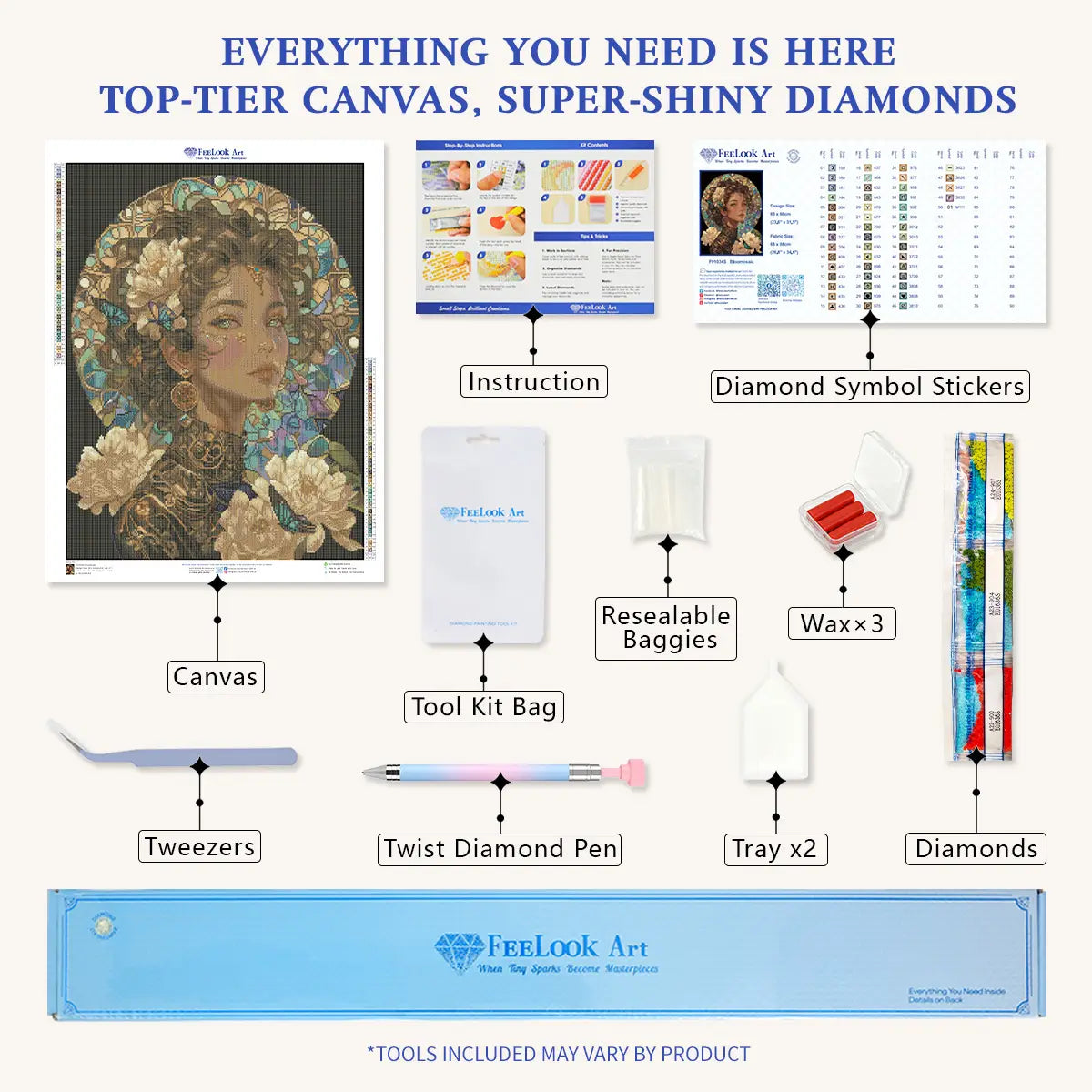 Bloomosaic 5D diamond painting kit: full set with special drills, canvas & tools - FEELOOK Art