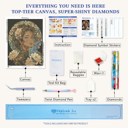 Bloomosaic 5D diamond painting kit: full set with special drills, canvas & tools - FEELOOK Art