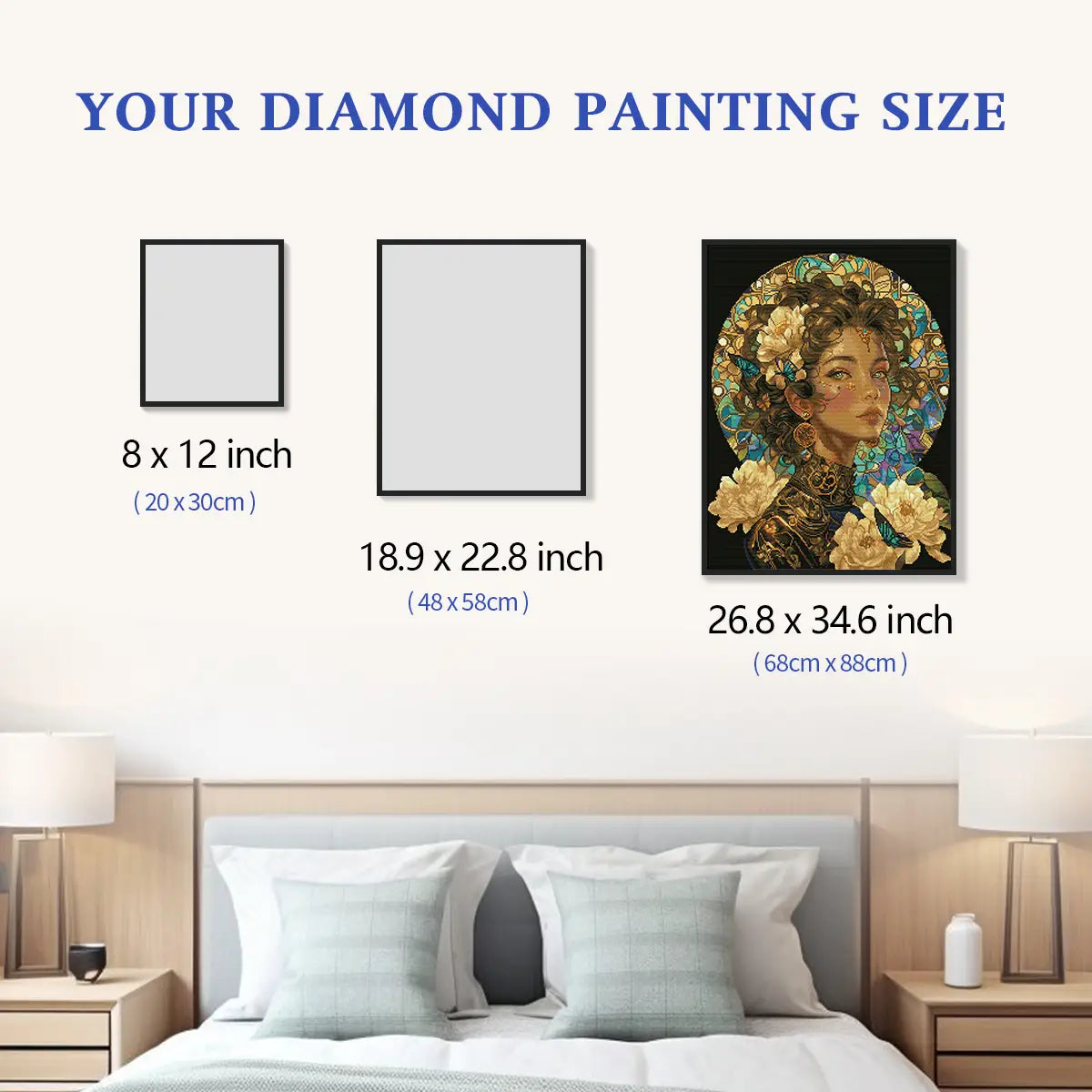 Size chart for Bloomosaic 5D diamond painting: multiple decorative size options - FEELOOK Art