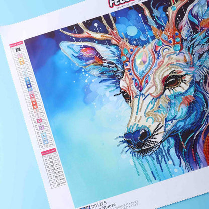 Detailed image of the Blue Moose's antlers in the diamond art kit, showcasing the precision and elegance of this wildlife scene.