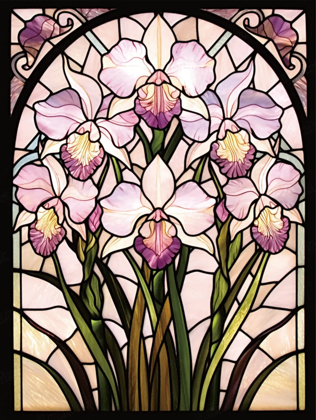 Blush Orchid Glass full drill 5D diamond painting kit with pink stained glass orchid art - FEELOOK Art
