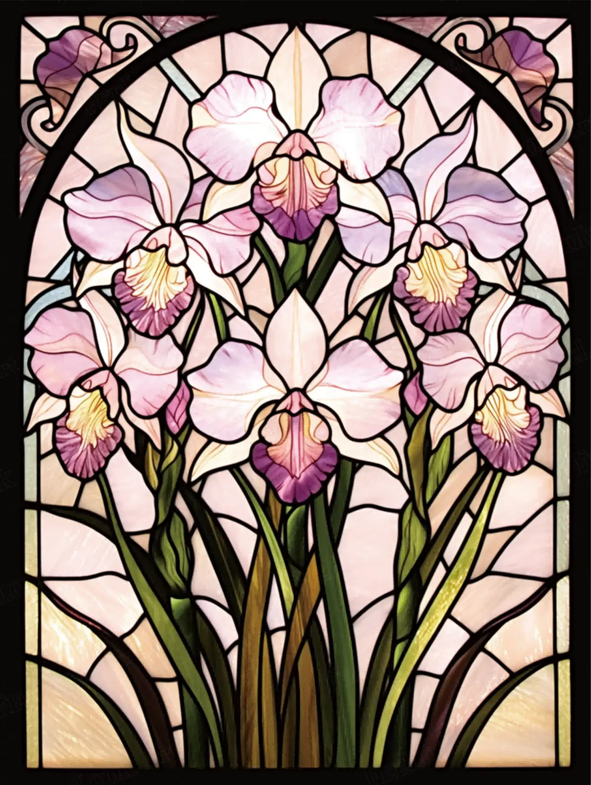 Blush Orchid Glass full drill 5D diamond painting kit with pink stained glass orchid art - FEELOOK Art