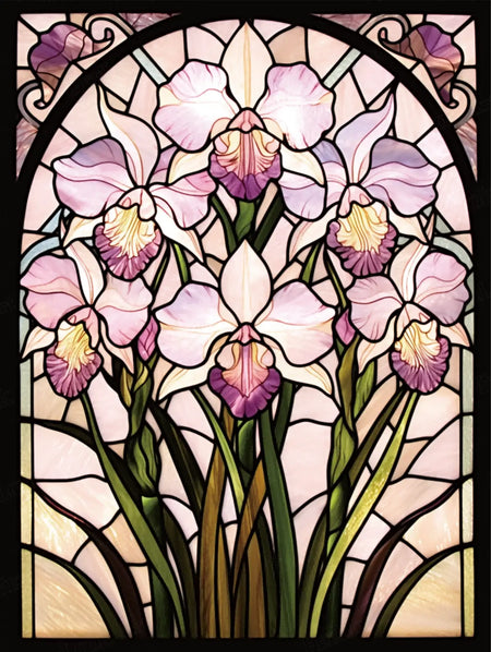 Blush Orchid Glass full drill 5D diamond painting kit with pink stained glass orchid art - FEELOOK Art