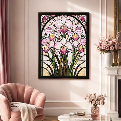Blush Orchid Glass diamond painting displayed as elegant floral stained glass wall decor - FEELOOK Art