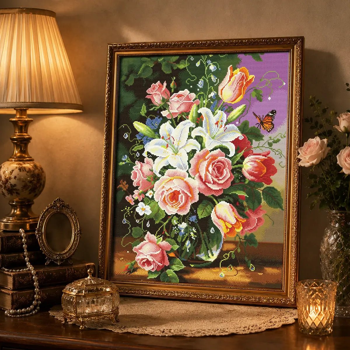 Brushstroke Blooms diamond art kit styled for relaxing craft time with AB drills and Fairy Dust Diamonds - FEELOOK Art