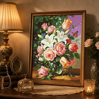 Brushstroke Blooms diamond art kit styled for relaxing craft time with AB drills and Fairy Dust Diamonds - FEELOOK Art