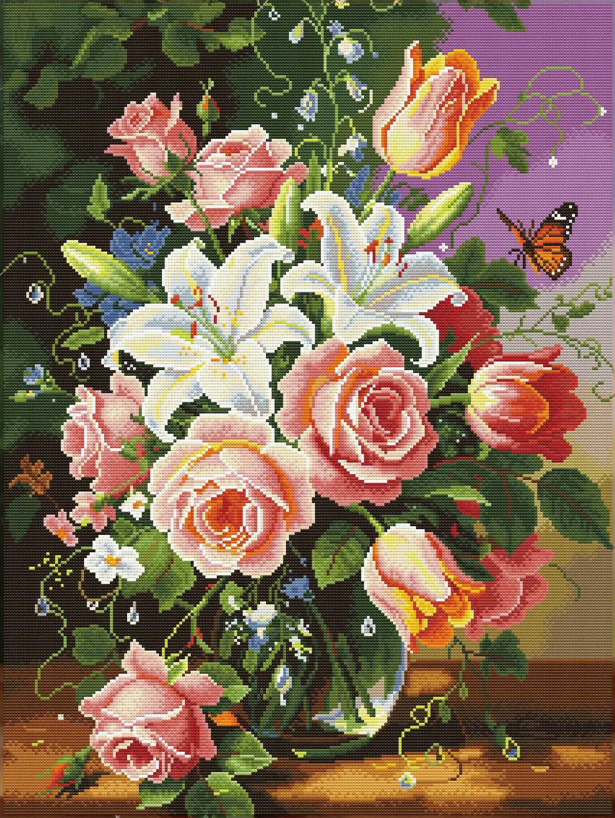 Finished Brushstroke Blooms diamond art kit with AB drills, Fairy Dust Diamonds and soft floral shine - FEELOOK Art