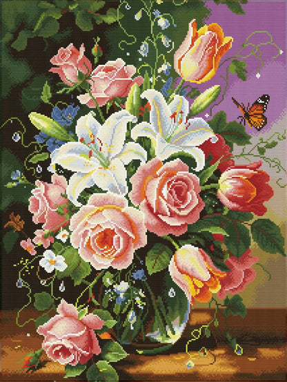 Finished Brushstroke Blooms diamond art kit with AB drills, Fairy Dust Diamonds and soft floral shine - FEELOOK Art