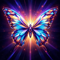Butterfly 5D diamond painting kit with colorful geometric butterfly wings and glowing fantasy light burst - FEELOOK Art