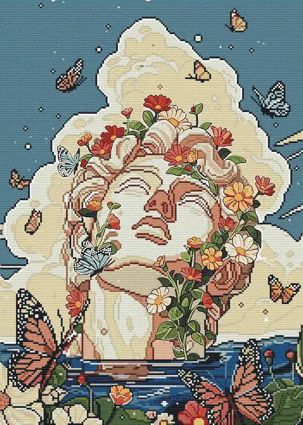 Finished Butterfly Crown diamond painting, sparkling classical statue butterfly flower art - FEELOOK Art