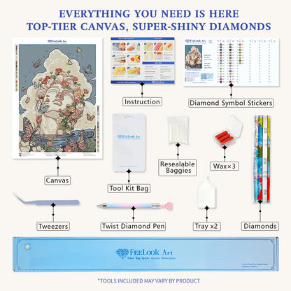 Butterfly Crown diamond painting kit contents, complete DIY diamond art supplies - FEELOOK Art